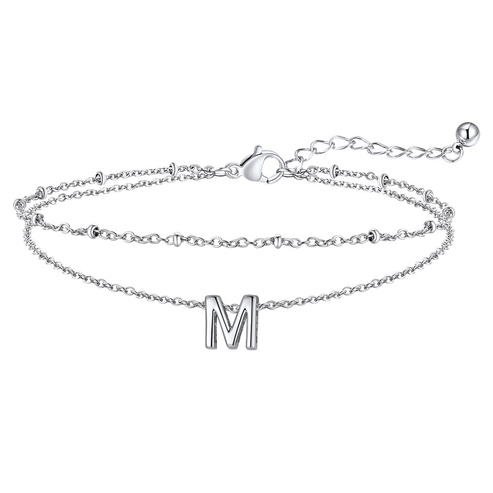 Dainty A-z Initial Layered Ankle Bracelet for Mom