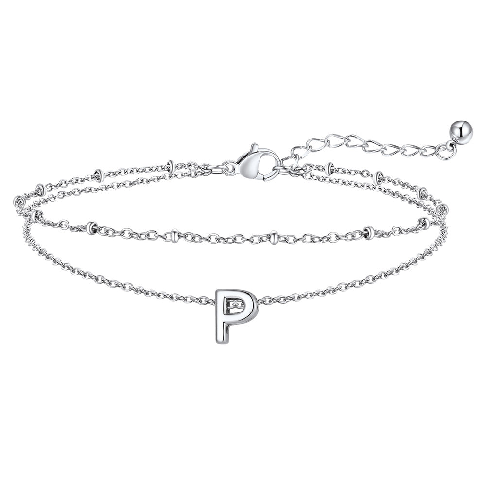 Dainty A-z Initial Layered Ankle Bracelet for Mom