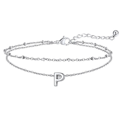 Dainty A-z Initial Layered Ankle Bracelet for Mom