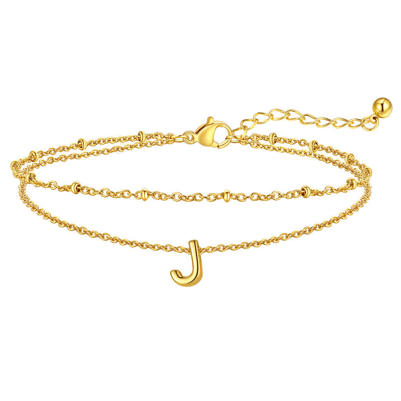 Dainty A-z Initial Layered Ankle Bracelet for Mom