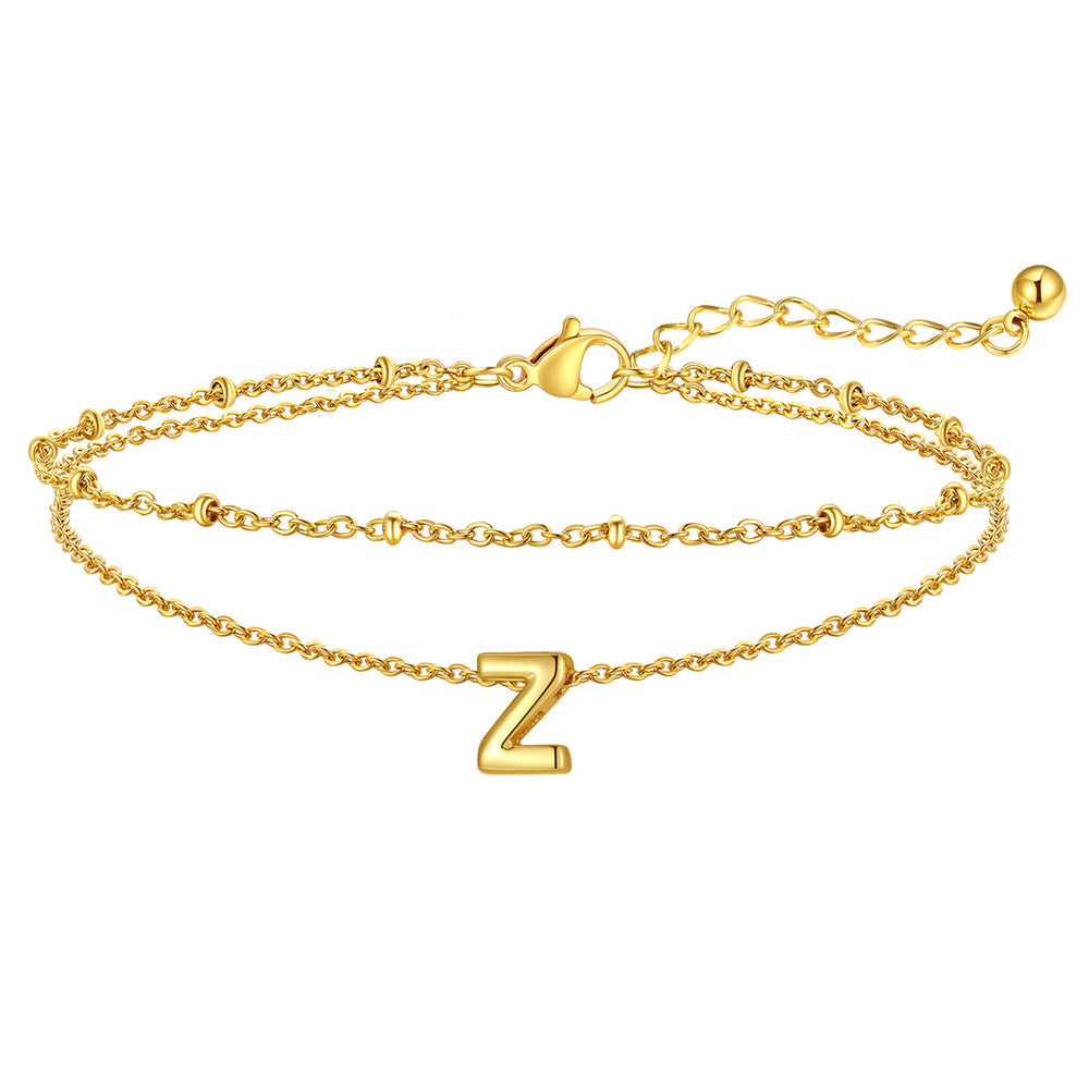 Dainty A-z Initial Layered Ankle Bracelet for Mom