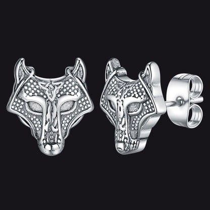 Viking Celtic Wolf Head Stud Earrings for Stainless Steel