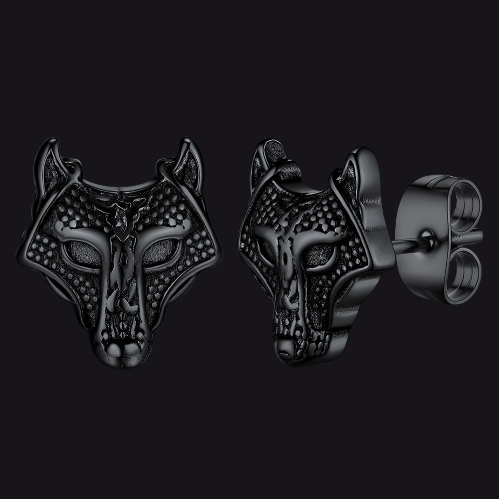 Viking Celtic Wolf Head Stud Earrings for Stainless Steel