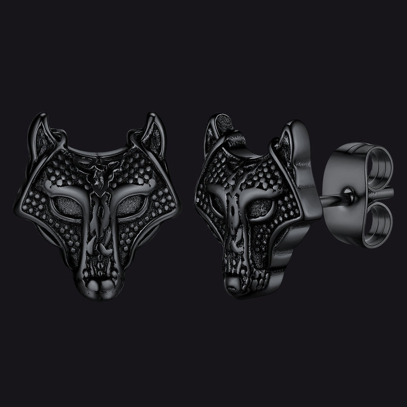 Viking Celtic Wolf Head Stud Earrings for Stainless Steel