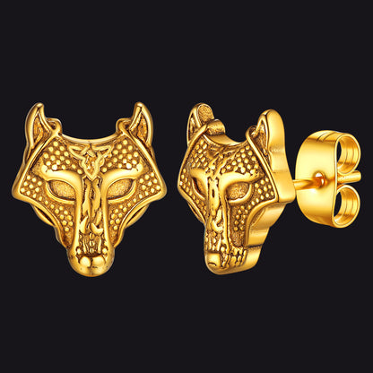 Viking Celtic Wolf Head Stud Earrings for Stainless Steel