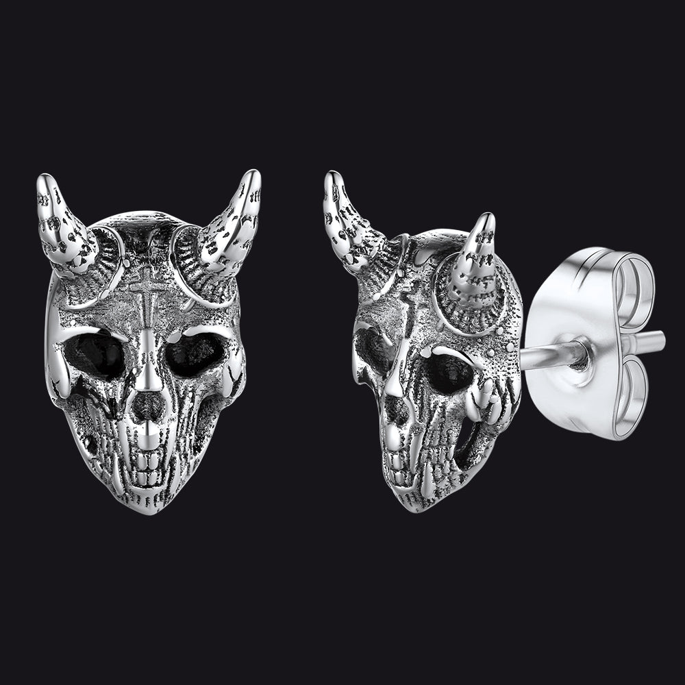 Satanic Goat Skull Stud Earrings for