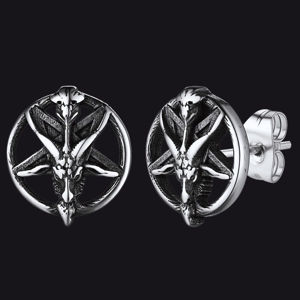 Satanic Baphomet Goat Stud Earrings for