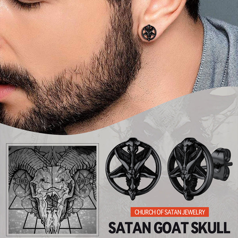 Satanic Baphomet Goat Stud Earrings for