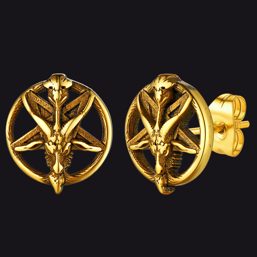 Satanic Baphomet Goat Stud Earrings for