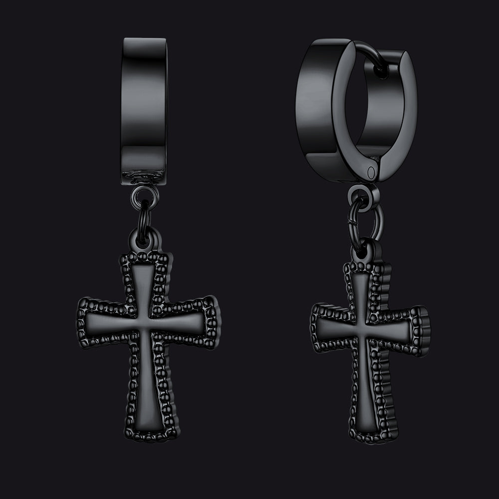 Flash Cz Cross Dangle Hoop Earrings for