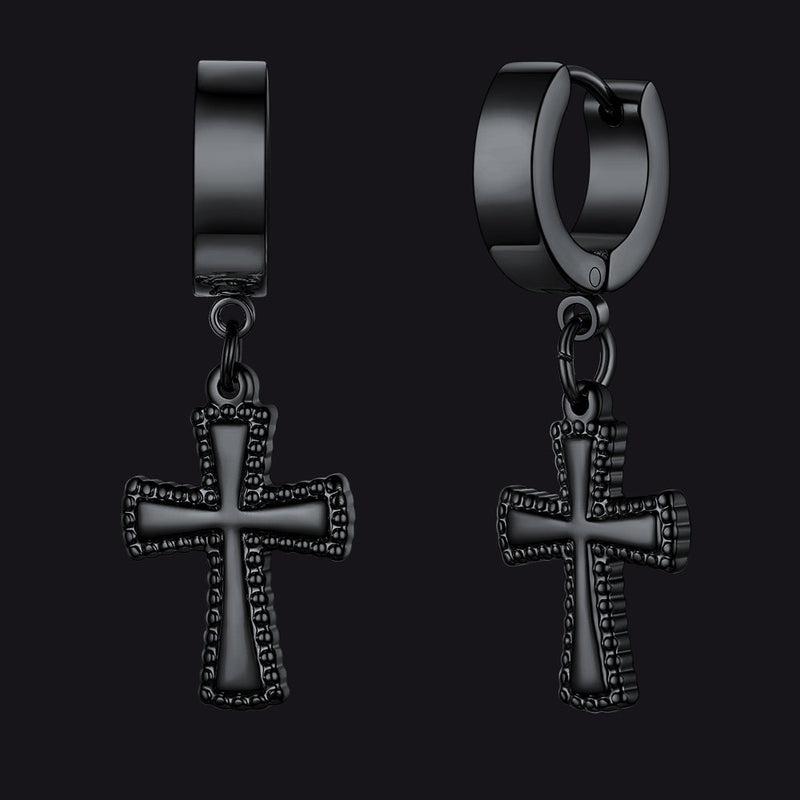 Flash Cz Cross Dangle Hoop Earrings for