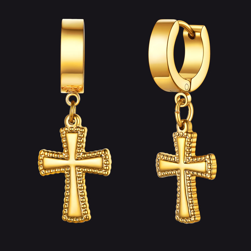 Flash Cz Cross Dangle Hoop Earrings for