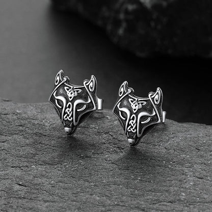 Sterling Silver Viking Celtic Wolf Stud Earrings for