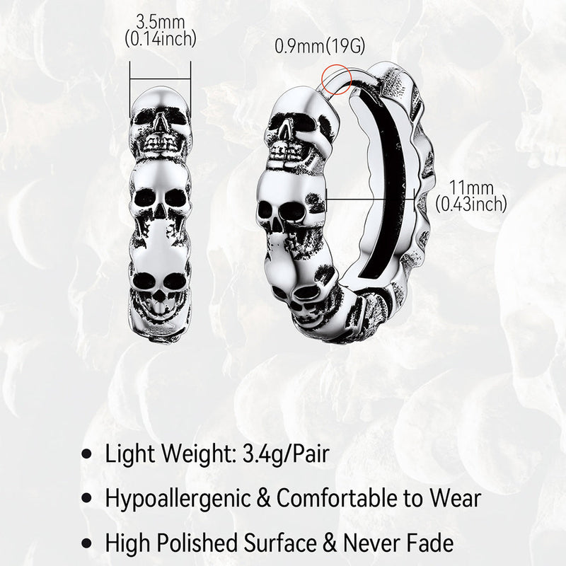 Gothic Skull Huggie Hoop Earrings for