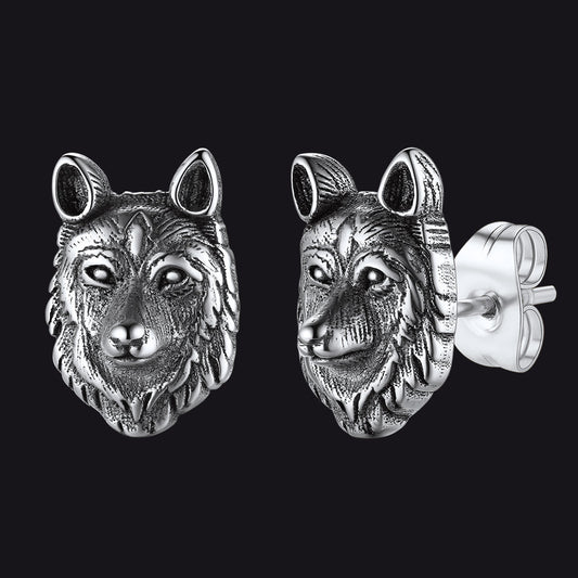 Norse Viking Wolf Stud Earrings for