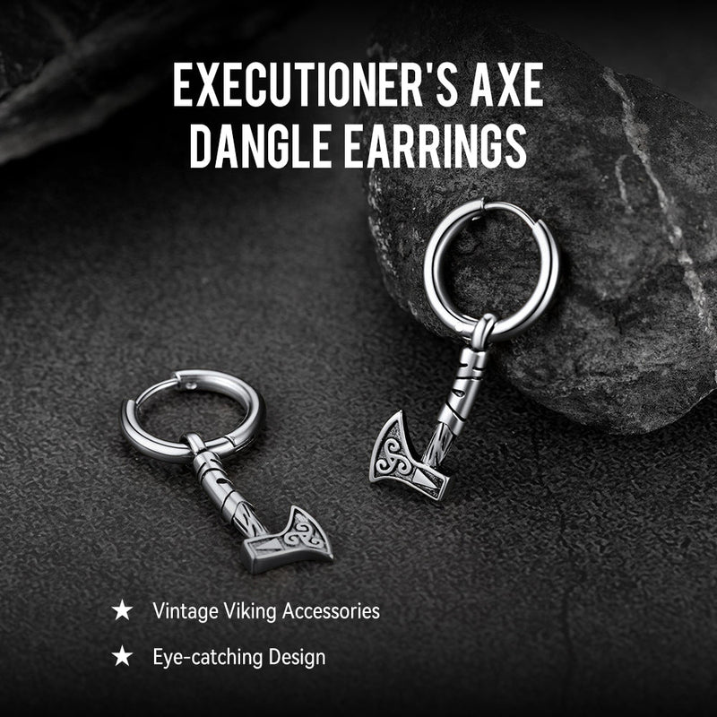 Battle Axe Viking Dangle Hoop Earrings for