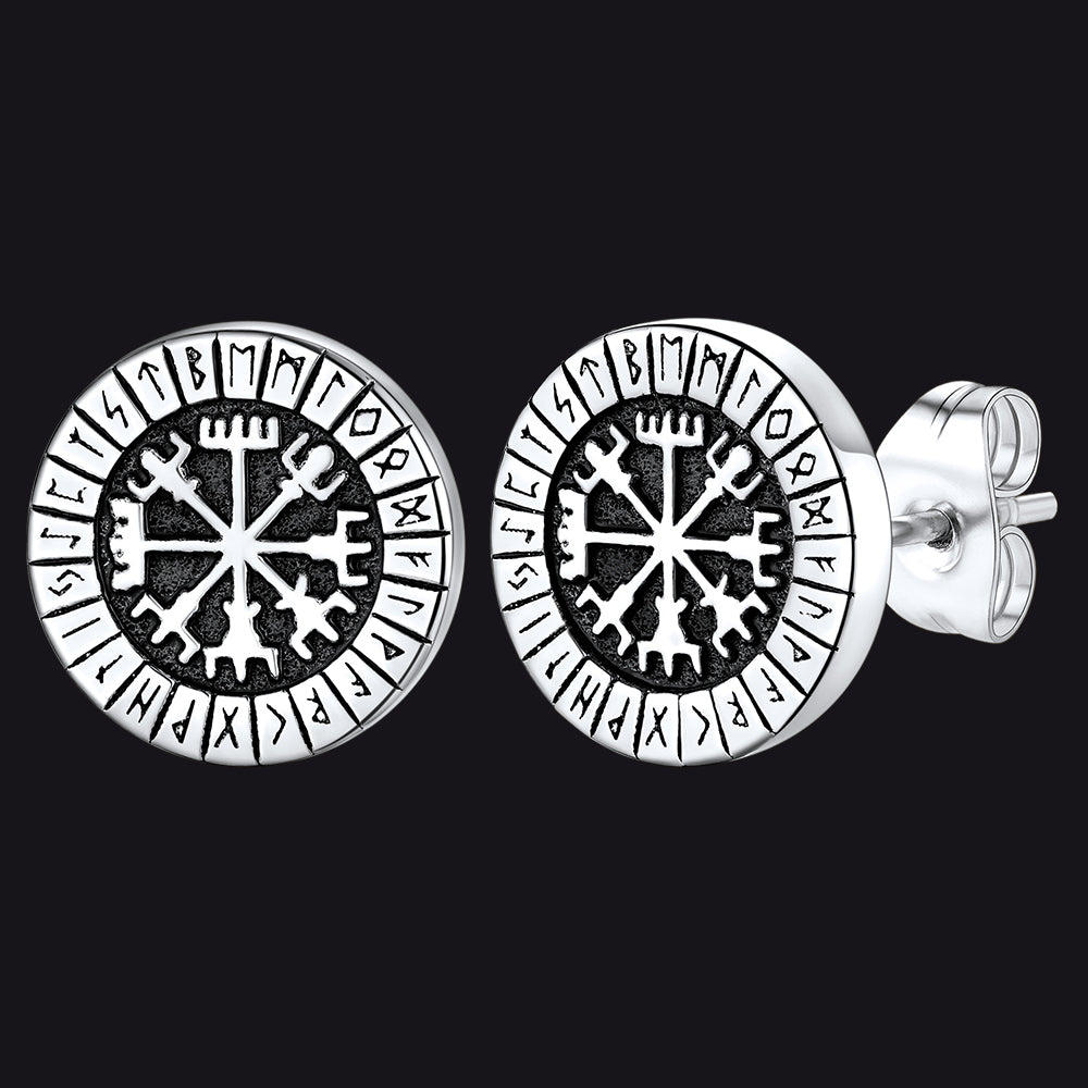 Norse Viking Compass Vegvisir Stud Earrings for