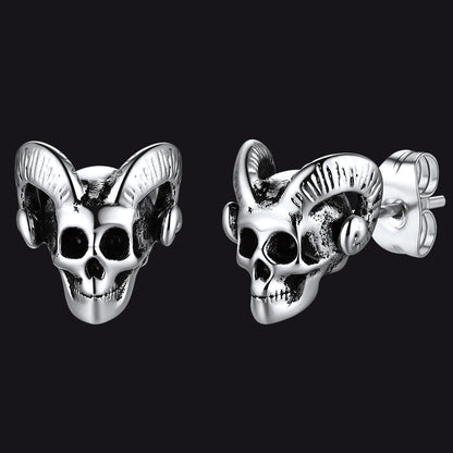 Satanic Baphomet Goat Skull Head Stud Earrings for