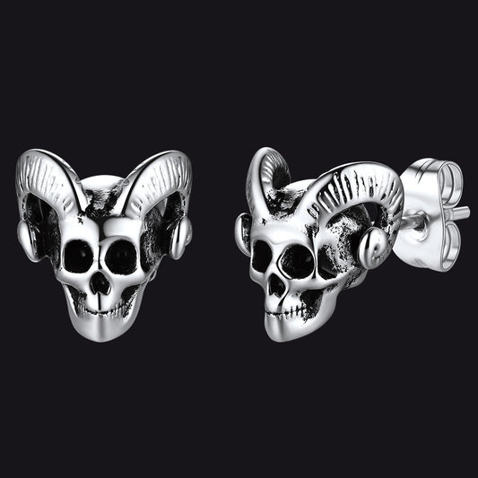 Flash Satanic Baphomet Goat Skull Head Stud Earrings for