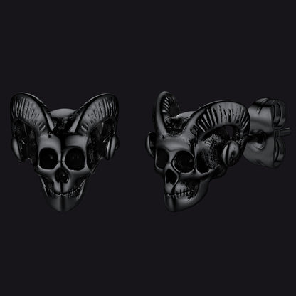 Satanic Baphomet Goat Skull Head Stud Earrings for