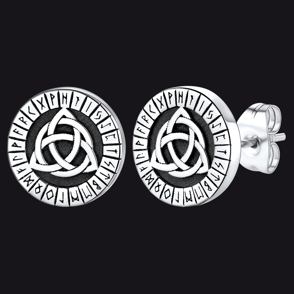 Viking Celtic Knot With Rune Stud Earrings for