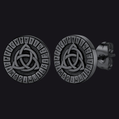 Viking Celtic Knot With Rune Stud Earrings for