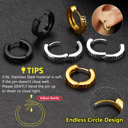 Norse Viking Runes Hoop Huggie Earrings for