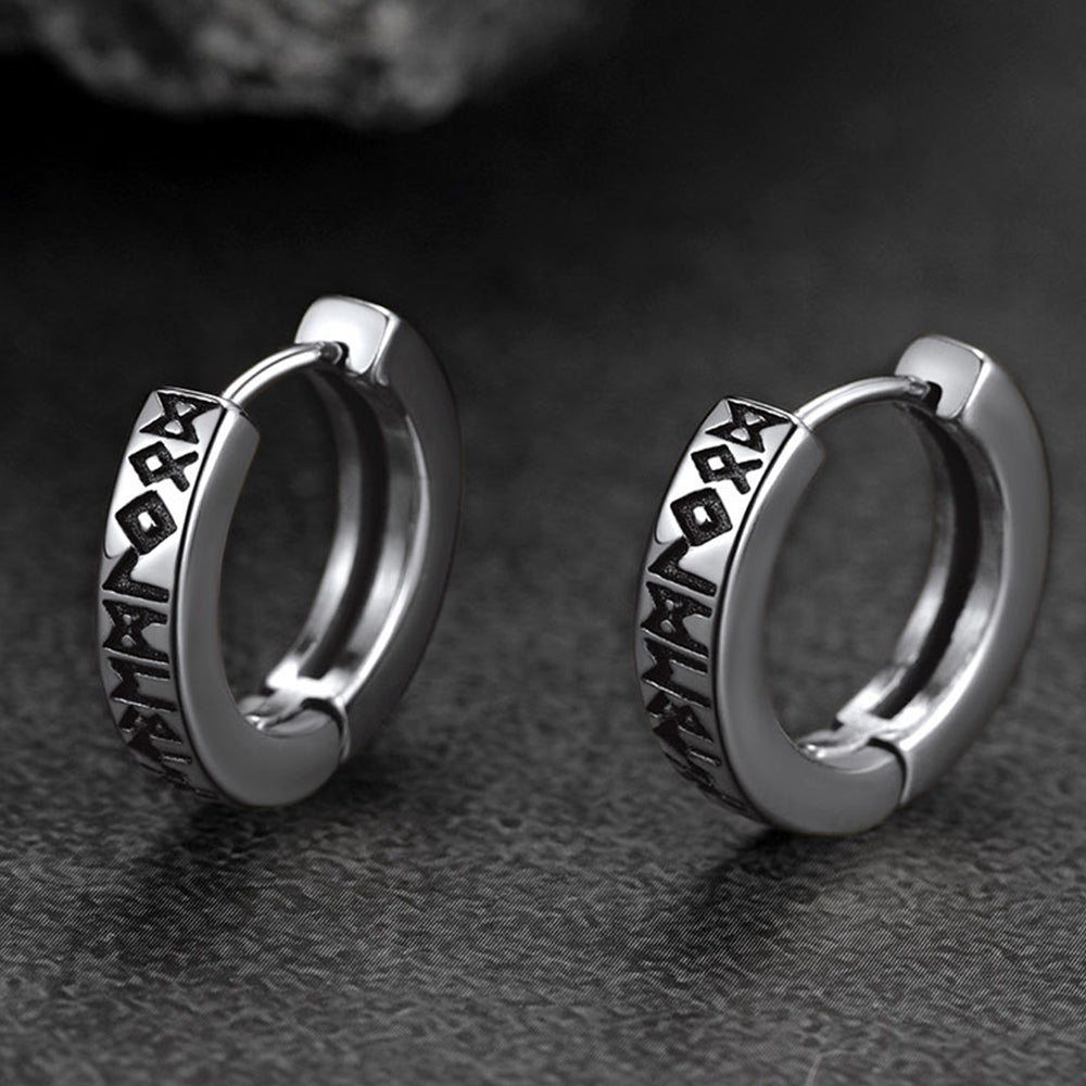 Norse Viking Runes Hoop Huggie Earrings for