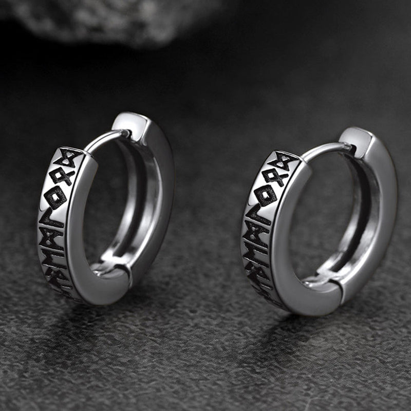 Norse Viking Runes Hoop Huggie Earrings for