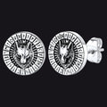 Viking Wolf Head Stud Earrings With Runes for