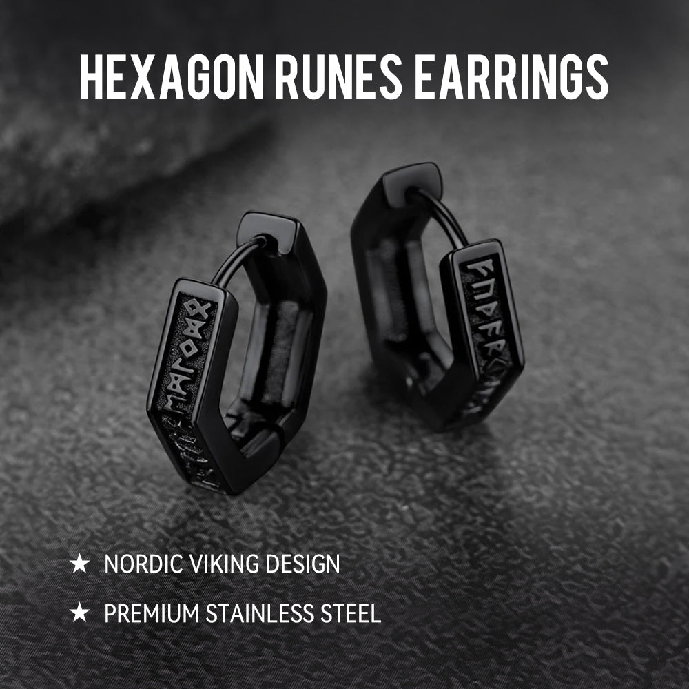 Viking Hexagon Runes Hoop Earrings for