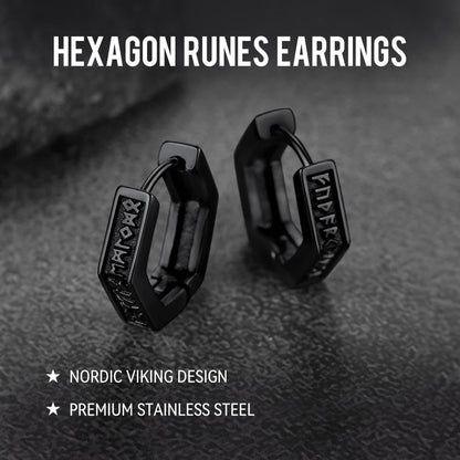 Viking Hexagon Runes Hoop Earrings for