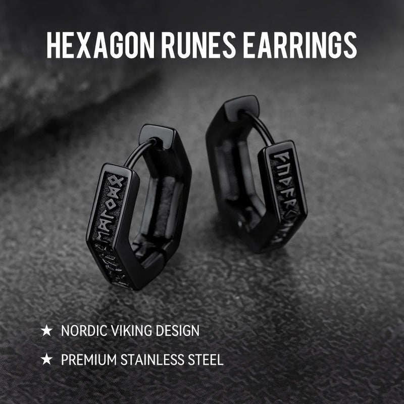 Viking Hexagon Runes Hoop Earrings for