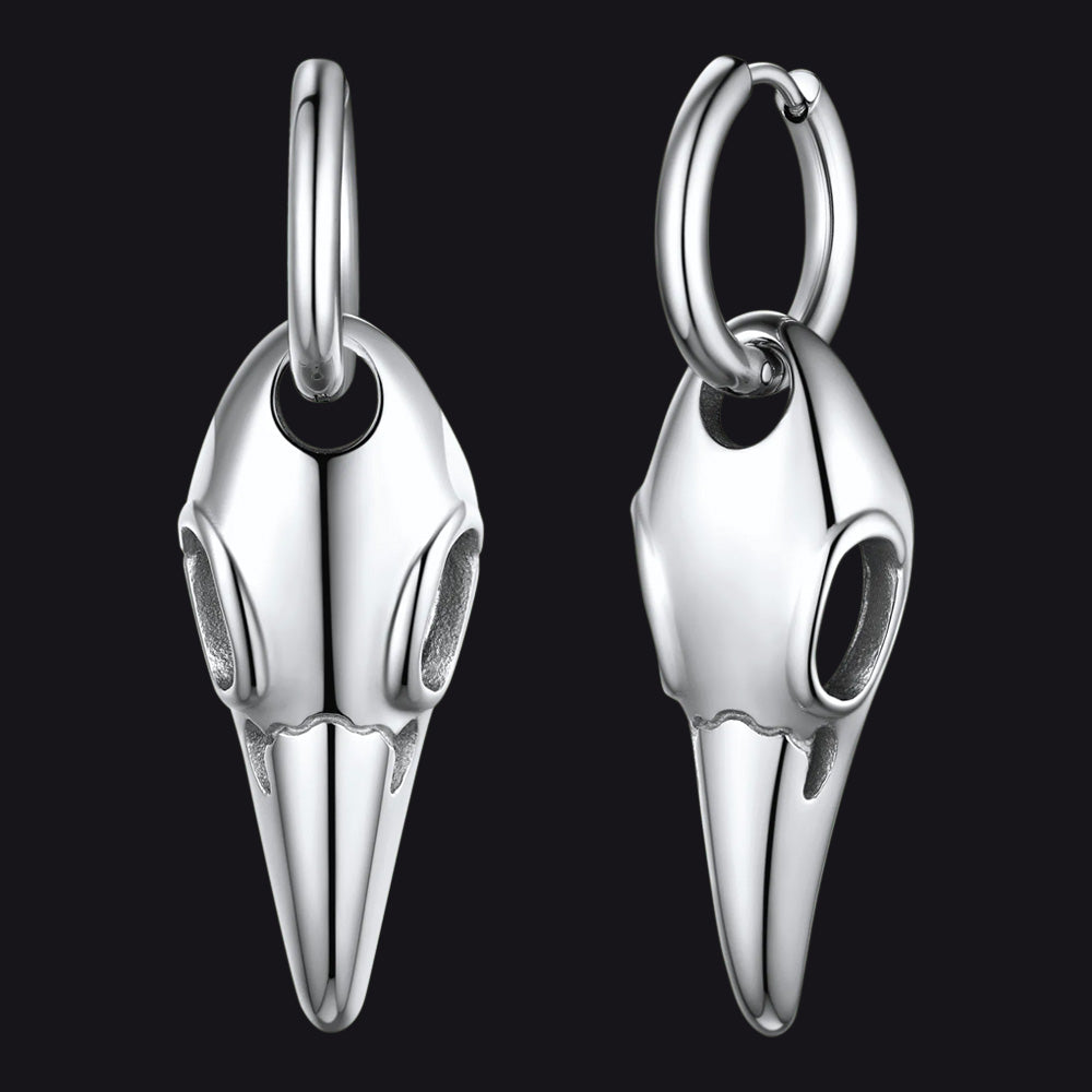 Gothic Raven Skull Dangle Hoop Earrings for