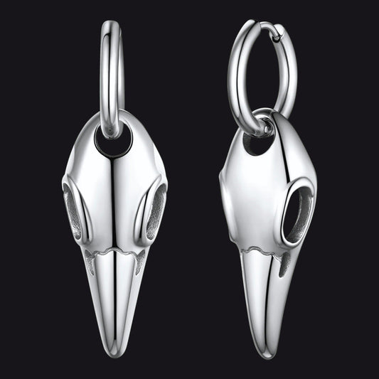 Gothic Raven Skull Dangle Hoop Earrings for