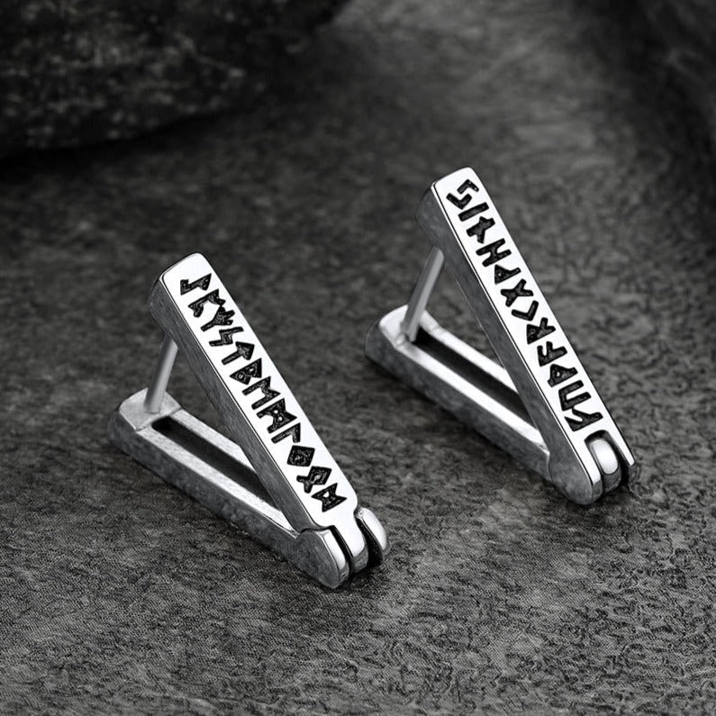 Triangle Huggie Hoop Earrings With Viking Runes for