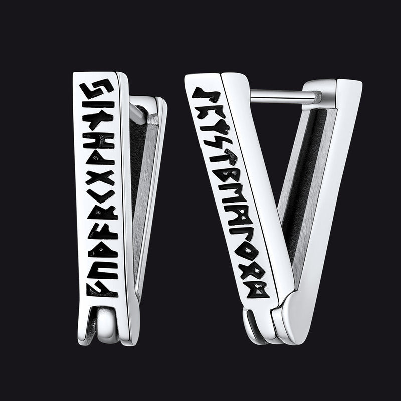 Norse Viking Runes Hoop Huggie Earrings for