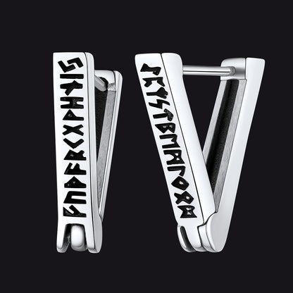Triangle Huggie Hoop Earrings With Viking Runes for
