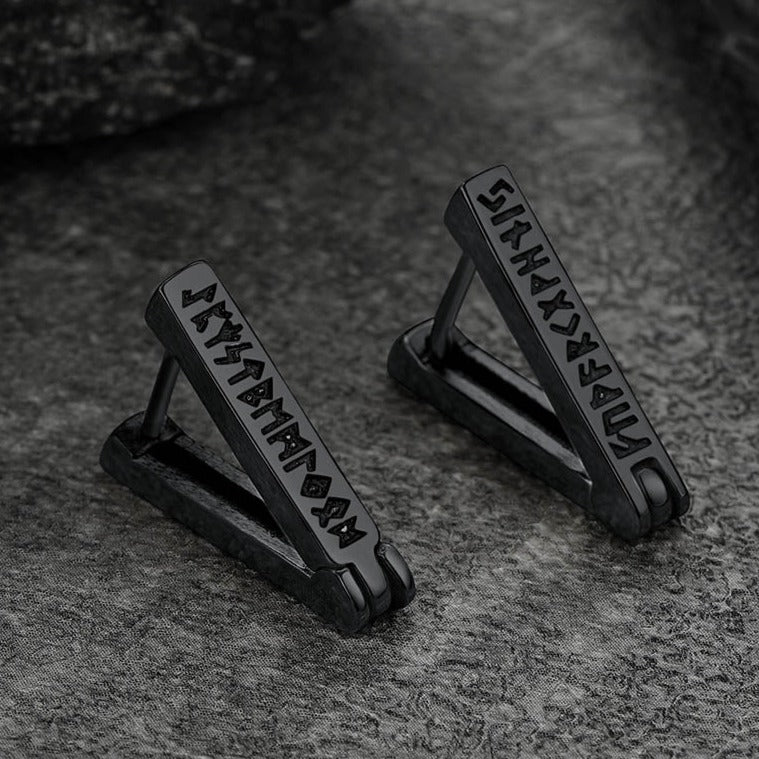 Triangle Huggie Hoop Earrings With Viking Runes for