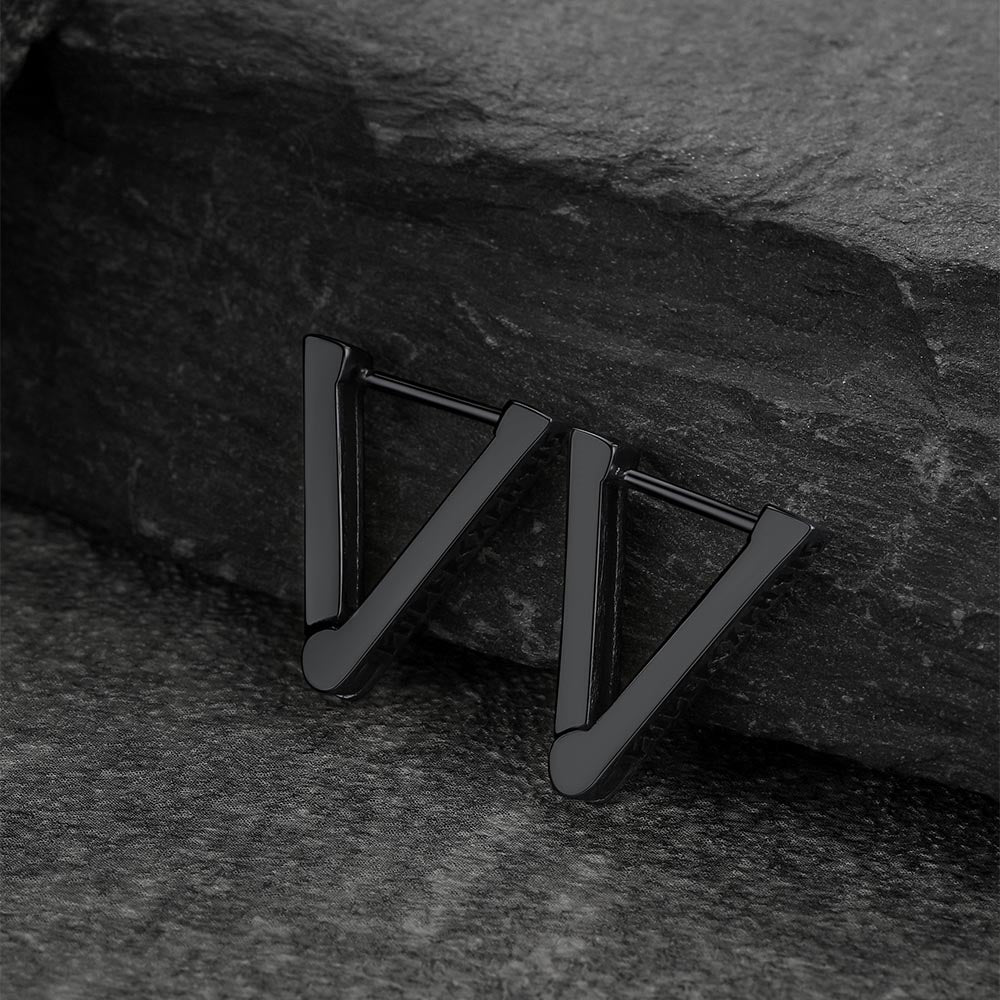 Triangle Huggie Hoop Earrings With Viking Runes for