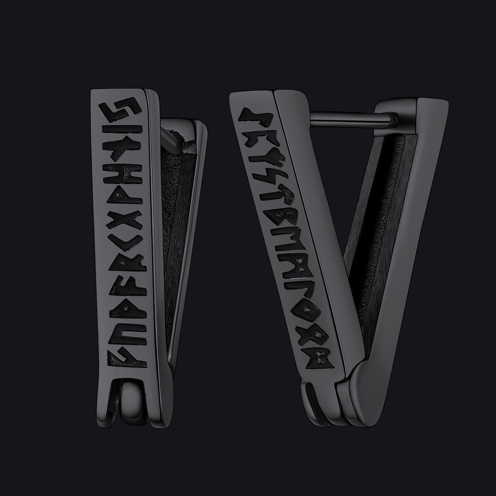 Triangle Huggie Hoop Earrings With Viking Runes for