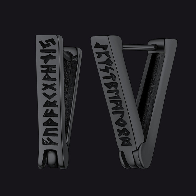 Triangle Huggie Hoop Earrings With Viking Runes for
