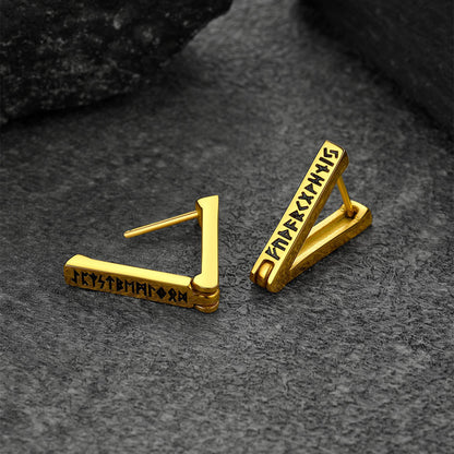 Triangle Huggie Hoop Earrings With Viking Runes for
