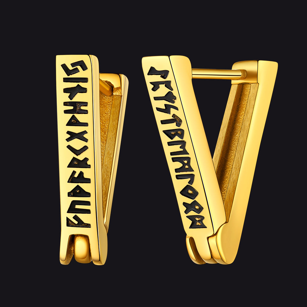 Triangle Huggie Hoop Earrings With Viking Runes for