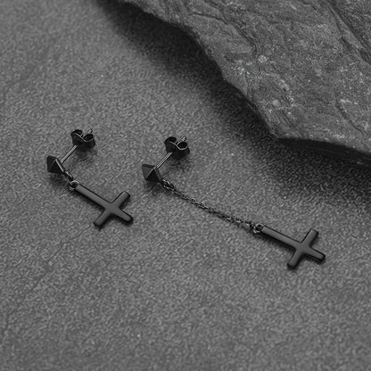 Sterling Silver Inverted Cross Dangling Stud Earrings for
