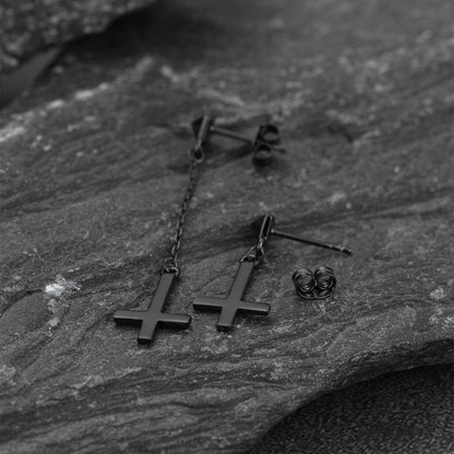 Sterling Silver Inverted Cross Dangling Stud Earrings for