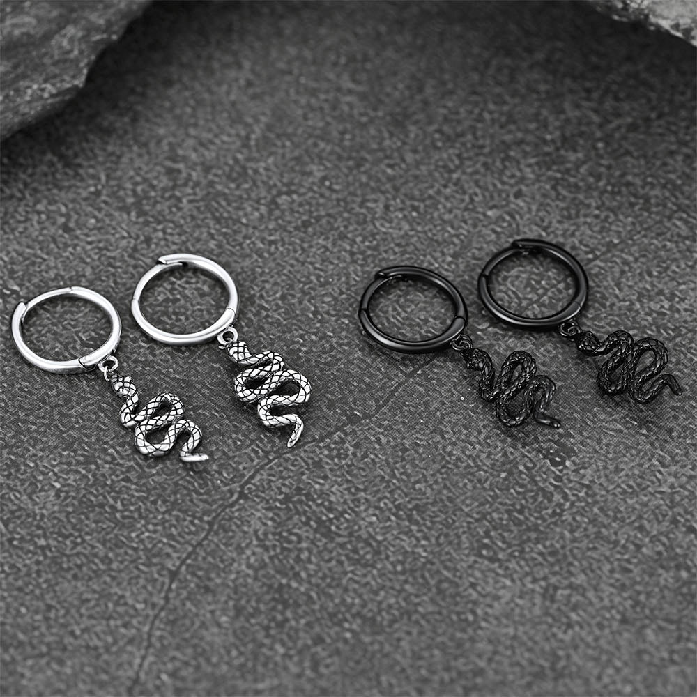 Sterling Silver Snake Dangle Hoop Earrings for