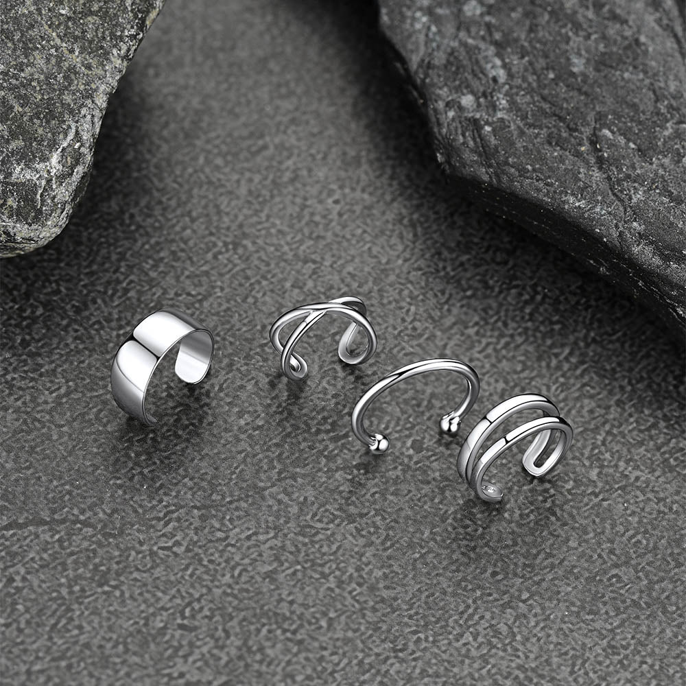 925 Sterling Silver Ear Cuff Non-piercing Earrings Set 4 Pairs