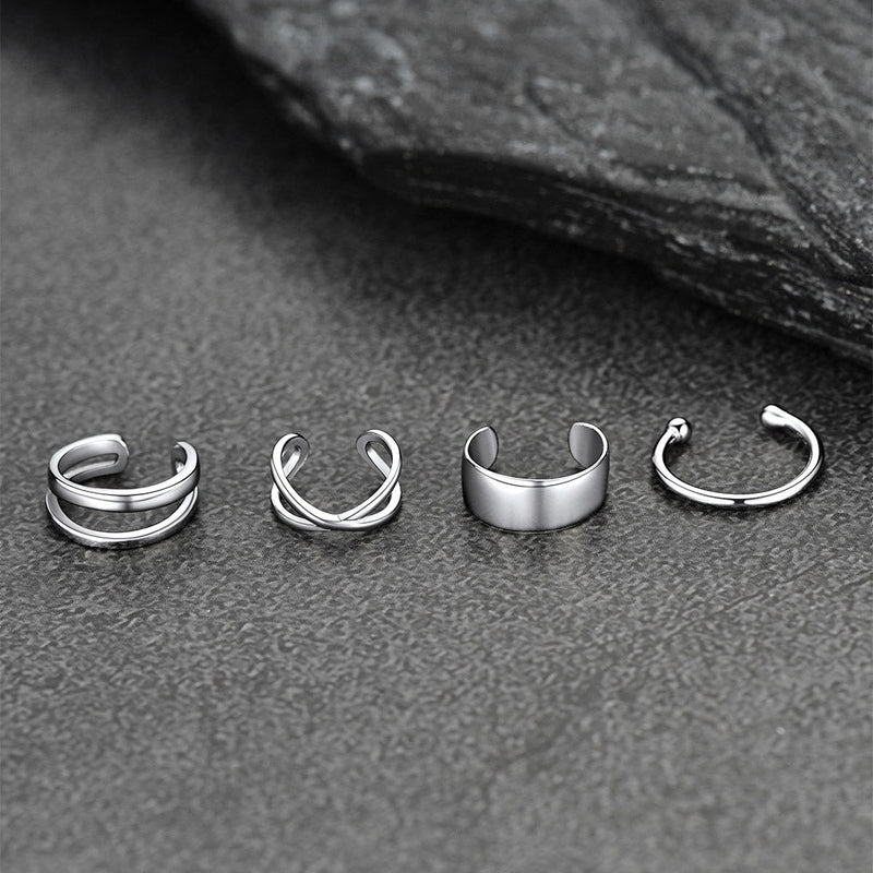 925 Sterling Silver Ear Cuff Non-piercing Earrings Set 4 Pairs