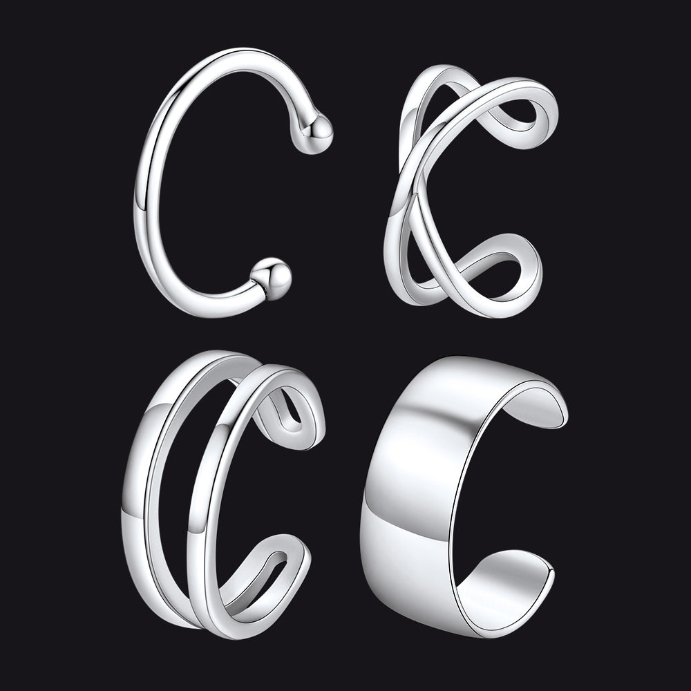 925 Sterling Silver Ear Cuff Non-piercing Earrings Set 4 Pairs